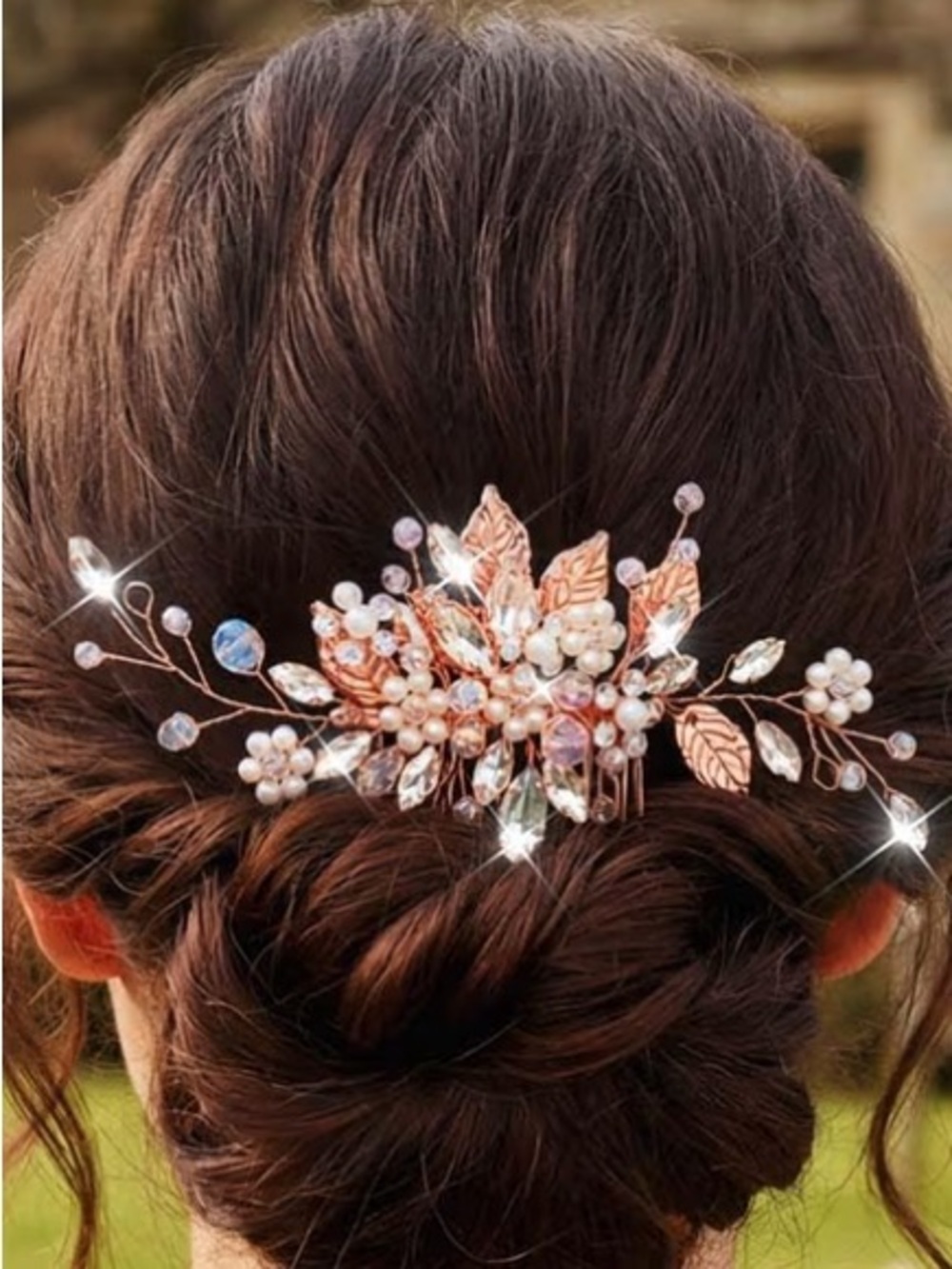 Rose Gold Floral Bridal Hair Comb with Pearls and Crystals - Picture 4 of 6